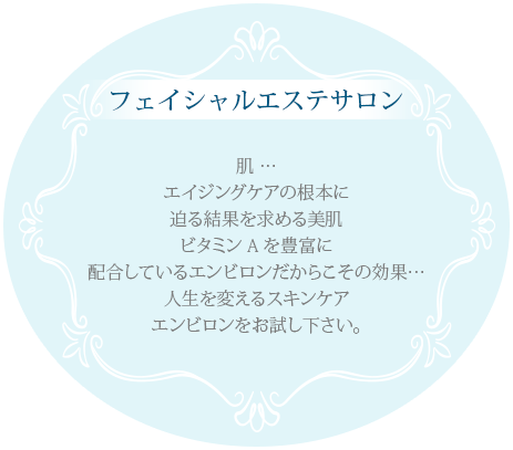 フェイシャルエステサロン 肌 … エイジングケアの根本に迫る結果を求める美肌 ビタミンAを豊富に配合しているエンビロンだからこその効果…人生を変えるスキンケアエンビロンをお試し下さい。